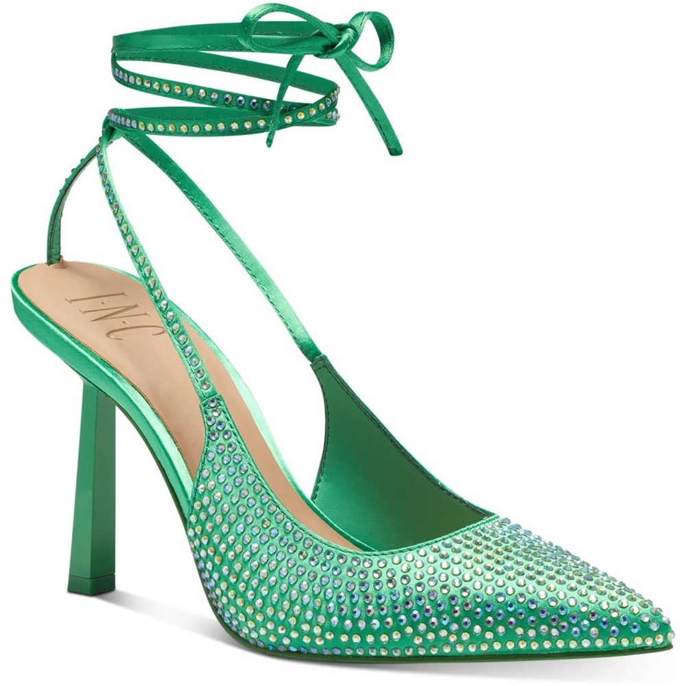 🔥 New in the box INC sandaze ankle tie, pointed toe sling back with rhinestones